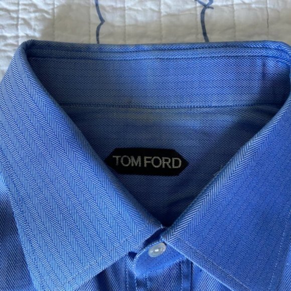 Tom Ford 100% Cotton Herringbone Dress Shirt in Size 43 EUC - Picture 5 of 15